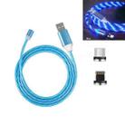 2 in 1 USB to 8 Pin + Micro USB Magnetic Suction Colorful Streamer Mobile Phone Charging Cable, Length: 2m(Blue Light) - 1