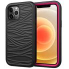 For iPhone 12 mini Wave Pattern 3 in 1 Silicone+PC Shockproof Protective Case(Black+Hot Pink) - 1