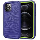 For iPhone 12 / 12 Pro Wave Pattern 3 in 1 Silicone+PC Shockproof Protective Case(Navy+Olivine) - 1