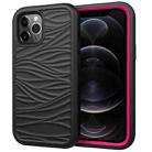 For iPhone 12 / 12 Pro Wave Pattern 3 in 1 Silicone+PC Shockproof Protective Case(Black+Hot Pink) - 1