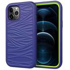 For iPhone 12 Pro Max Wave Pattern 3 in 1 Silicone+PC Shockproof Protective Case(Navy+Olivine) - 1