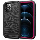 For iPhone 12 Pro Max Wave Pattern 3 in 1 Silicone+PC Shockproof Protective Case(Black+Hot Pink) - 1