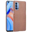 For OPPO Reno4 Shockproof Crocodile Texture PC + PU Case(Brown) - 1