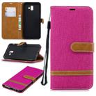 Color Matching Denim Texture Leather Case for Galaxy J6+ & J6 Prime, with Holder & Card Slots & Wallet & Lanyard(Rose red) - 1