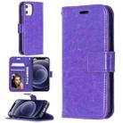 For iPhone 12 mini Crazy Horse Texture Horizontal Flip Leather Case with Holder & Card Slots & Wallet & Photo Frame(Purple) - 1