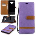 Color Matching Denim Texture Leather Case for Galaxy  Note 9 , with Holder & Card Slots & Wallet & Lanyard(Purple) - 1