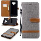 Color Matching Denim Texture Leather Case for Galaxy  Note 9 , with Holder & Card Slots & Wallet & Lanyard(Gray) - 1