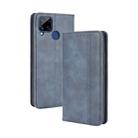 For OPPO Realme C15 Magnetic Buckle Retro Crazy Horse Texture Horizontal Flip Leather Case with Holder & Card Slots & Photo Frame(Blue) - 1