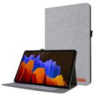 For Samsung Galaxy Tab S8 / Galaxy Tab S7 T870/T875 Horizontal Flip TPU + Fabric PU Leather Protective Case with Card Slots & Holder(Grey) - 1