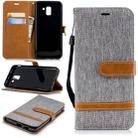 Color Matching Denim Texture Leather Case for Galaxy  J6 , with Holder & Card Slots & Wallet & Lanyard(Gray) - 1