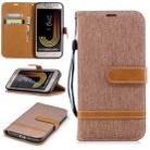 Color Matching Denim Texture Leather Case for Galaxy  J2 Pro , with Holder & Card Slots & Wallet & Lanyard(Brown) - 1