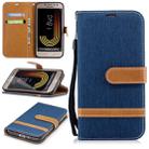 Color Matching Denim Texture Leather Case for Galaxy  J2 Pro , with Holder & Card Slots & Wallet & Lanyard(Dark Blue) - 1