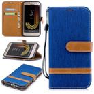 Color Matching Denim Texture Leather Case for Galaxy  J2 Pro , with Holder & Card Slots & Wallet & Lanyard(Royal Blue) - 1