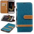 Color Matching Denim Texture Leather Case for Galaxy  J2 Pro , with Holder & Card Slots & Wallet & Lanyard(Green) - 1
