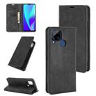 For Realme C15 Retro-skin Business Magnetic Suction Leather Case with Holder & Card Slots & Wallet(Black) - 1