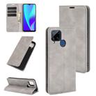 For Realme C15 Retro-skin Business Magnetic Suction Leather Case with Holder & Card Slots & Wallet(Grey) - 1