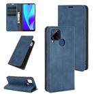 For Realme C15 Retro-skin Business Magnetic Suction Leather Case with Holder & Card Slots & Wallet(Dark Blue) - 1