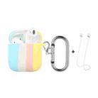 ENKAY Hat-Prince ENK-AC8002 for Apple AirPods 1 / 2 Wireless Earphone Rainbow Color TPU Protective Case with Carabiner and Anti-lost Rope(Blue White Yellow) - 1
