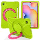 For Samsung Galaxy Tab S6 Lite P610 PC + Silicone Shockproof Combination Case with 360 Degree Rotating Holder & Handle & Pen Slot(Glass Green + Rose Red) - 1