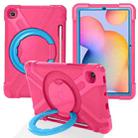 For Samsung Galaxy Tab S6 Lite P610 PC + Silicone Shockproof Combination Case with 360 Degree Rotating Holder & Handle & Pen Slot(Rose Red + Blue) - 1