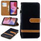 Color Matching Denim Texture Leather Case for Xiaomi Redmi 6 / 6A, with Holder & Card Slots & Wallet & Lanyard(Black) - 1