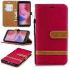 Color Matching Denim Texture Leather Case for Xiaomi Redmi 6 / 6A, with Holder & Card Slots & Wallet & Lanyard(Red) - 1