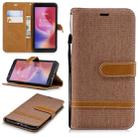 Color Matching Denim Texture Leather Case for Xiaomi Redmi 6 / 6A, with Holder & Card Slots & Wallet & Lanyard(Brown) - 1