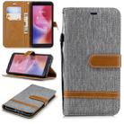 Color Matching Denim Texture Leather Case for Xiaomi Redmi 6 / 6A, with Holder & Card Slots & Wallet & Lanyard(Gray) - 1
