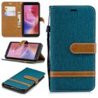 Color Matching Denim Texture Leather Case for Xiaomi Redmi 6 / 6A, with Holder & Card Slots & Wallet & Lanyard(Green) - 1