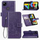 For Google Pixel 4A Four-leaf Clasp Embossed Buckle Mobile Phone Protection Leather Case with Lanyard & Card Slot & Wallet & Bracket Function(Purple) - 1