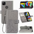 For Google Pixel 4A Four-leaf Clasp Embossed Buckle Mobile Phone Protection Leather Case with Lanyard & Card Slot & Wallet & Bracket Function(Grey) - 1