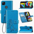 For Google Pixel 4A Four-leaf Clasp Embossed Buckle Mobile Phone Protection Leather Case with Lanyard & Card Slot & Wallet & Bracket Function(Blue) - 1