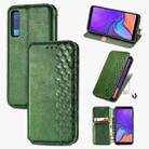 For Samsung Galaxy A7 (2018) Cubic Grid Pressed Horizontal Flip Magnetic Leather Case with Holder & Card Slots & Wallet(Green) - 1