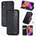 For Samsung Galaxy A10 Cubic Grid Pressed Horizontal Flip Magnetic Leather Case with Holder & Card Slots & Wallet(Black) - 1