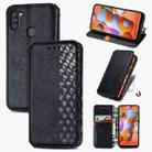 For Samsung Galaxy A11/M11 Cubic Grid Pressed Horizontal Flip Magnetic Leather Case with Holder & Card Slots & Wallet(Black) - 1