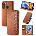 For Samsung Galaxy A21 (US Version) Cubic Grid Pressed Horizontal Flip Magnetic Leather Case with Holder & Card Slots & Wallet(Brown) - 1