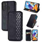 For Samsung Galaxy A21 (US Version) Cubic Grid Pressed Horizontal Flip Magnetic Leather Case with Holder & Card Slots & Wallet(Black) - 1