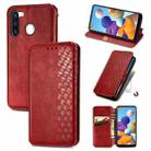 For Samsung Galaxy A21 (EU Version) Cubic Grid Pressed Horizontal Flip Magnetic Leather Case with Holder & Card Slots & Wallet(Red) - 1