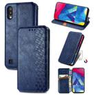 For Samsung Galaxy M10 Cubic Grid Pressed Horizontal Flip Magnetic Leather Case with Holder & Card Slots & Wallet(Blue) - 1