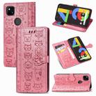 For Google Pixel 4A Cute Cat and Dog Embossed Horizontal Flip Leather Case with Bracket / Card Slot / Wallet / Lanyard(Pink) - 1