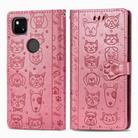 For Google Pixel 4A Cute Cat and Dog Embossed Horizontal Flip Leather Case with Bracket / Card Slot / Wallet / Lanyard(Pink) - 2