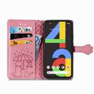 For Google Pixel 4A Cute Cat and Dog Embossed Horizontal Flip Leather Case with Bracket / Card Slot / Wallet / Lanyard(Pink) - 3