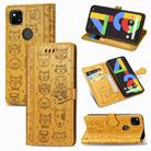 For Google Pixel 4A Cute Cat and Dog Embossed Horizontal Flip Leather Case with Bracket / Card Slot / Wallet / Lanyard(Yellow) - 1