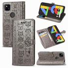 For Google Pixel 4A Cute Cat and Dog Embossed Horizontal Flip Leather Case with Bracket / Card Slot / Wallet / Lanyard(Gray) - 1