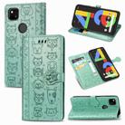 For Google Pixel 4A Cute Cat and Dog Embossed Horizontal Flip Leather Case with Bracket / Card Slot / Wallet / Lanyard(Green) - 1