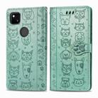 For Google Pixel 4A Cute Cat and Dog Embossed Horizontal Flip Leather Case with Bracket / Card Slot / Wallet / Lanyard(Green) - 2