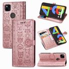 For Google Pixel 4A Cute Cat and Dog Embossed Horizontal Flip Leather Case with Bracket / Card Slot / Wallet / Lanyard(Rose Gold) - 1