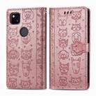 For Google Pixel 4A Cute Cat and Dog Embossed Horizontal Flip Leather Case with Bracket / Card Slot / Wallet / Lanyard(Rose Gold) - 2