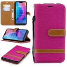 Color Matching Denim Texture Leather Case for Xiaomi Redmi 6 Pro, with Holder & Card Slots & Wallet & Lanyard(Rose Red) - 1