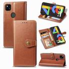 For Google Pixel 4A Retro Solid Color Leather Buckle Phone Case with Lanyard & Photo Frame & Card Slot & Wallet & Stand Function(Brown) - 1